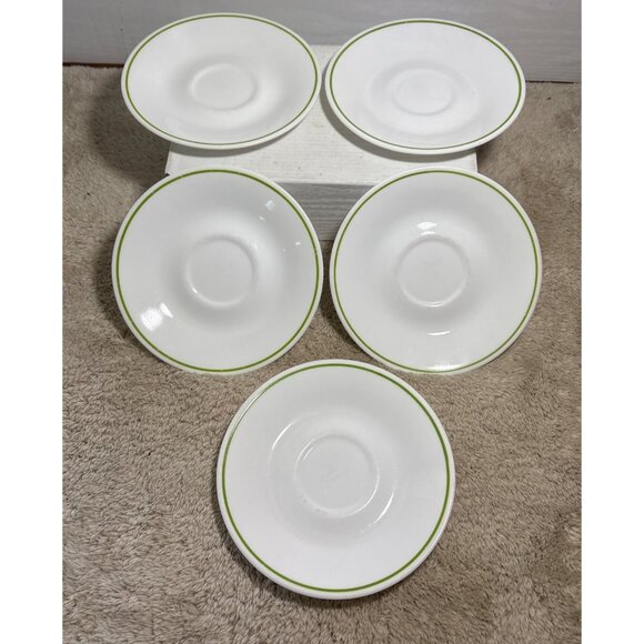 Corelle By Corning Saucer Plate Meadow White Green Trim 6.25" Vintage Set Of 5 - Picture 2 of 8